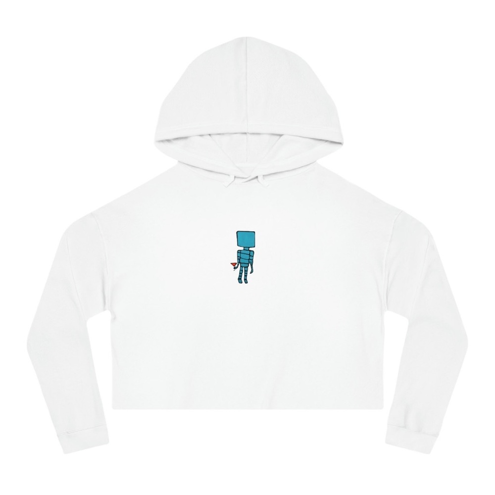 Blue Robot Apparel |Women’s cropped top hooded white sweater
